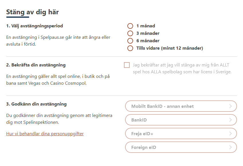 Spelpaus självavstängningsregister